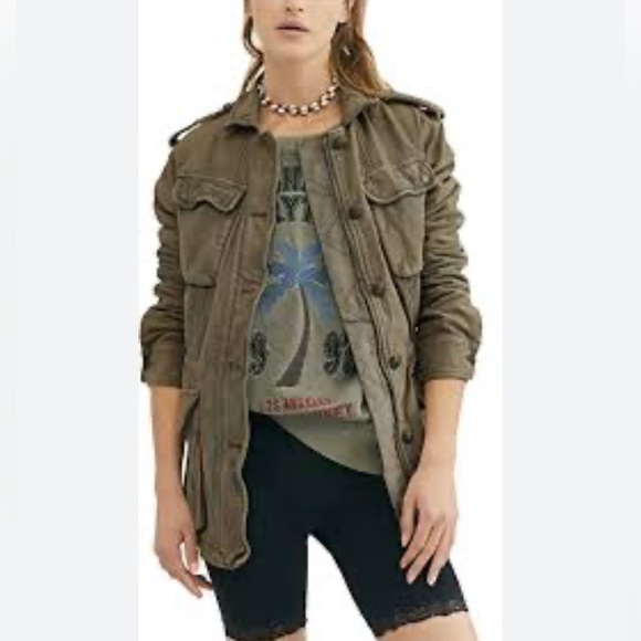 Free People Jacket  Not Your Brothers Surplus Olive (Green) - Picture 3 of 15